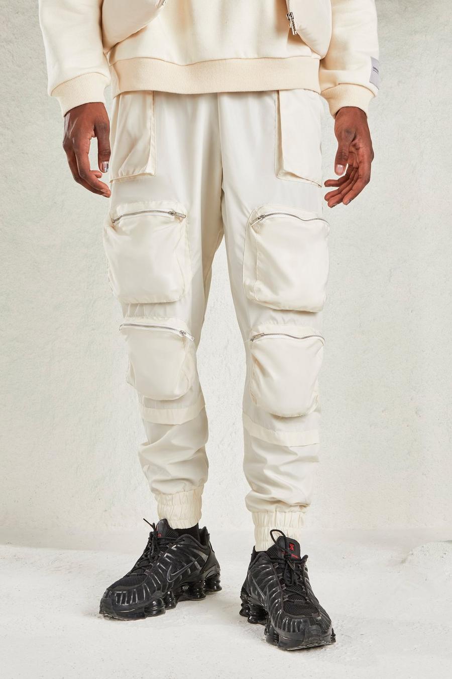 Beige Deep Cuff Utility Pocket Joggers image number 1