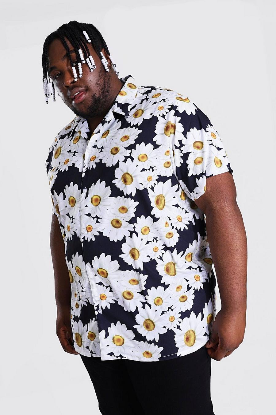 Black Plus size - Kortärmad skjorta med bowlingkrage och blommönster image number 1