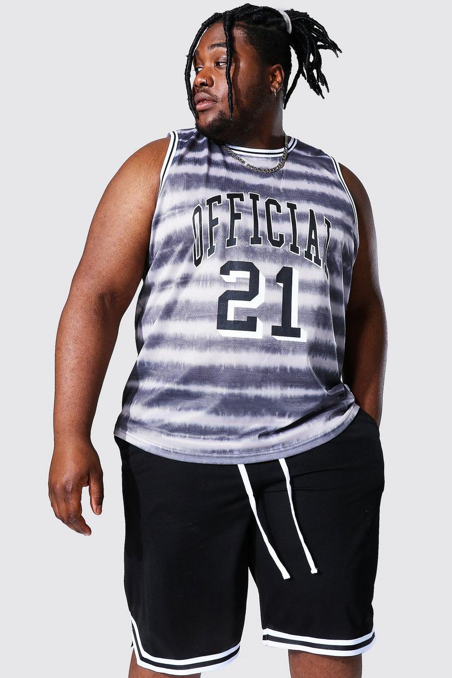 Grey Plus Size Mesh Tie Dye Basketball Tank image number 1
