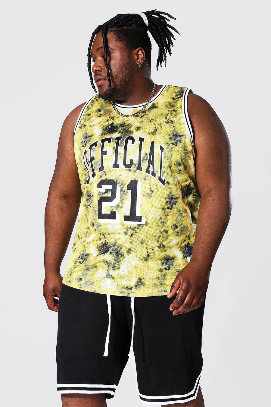 Yellow Plus Size Mesh Tie Dye Basketball Vest image number 1