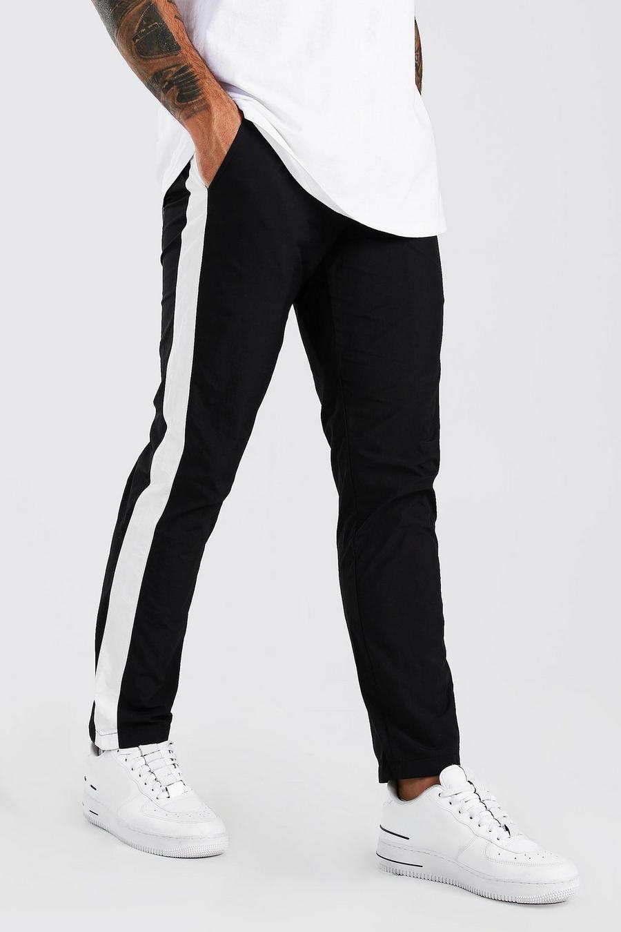 Pantaloni in nylon con pannello sul lato, Nero image number 1