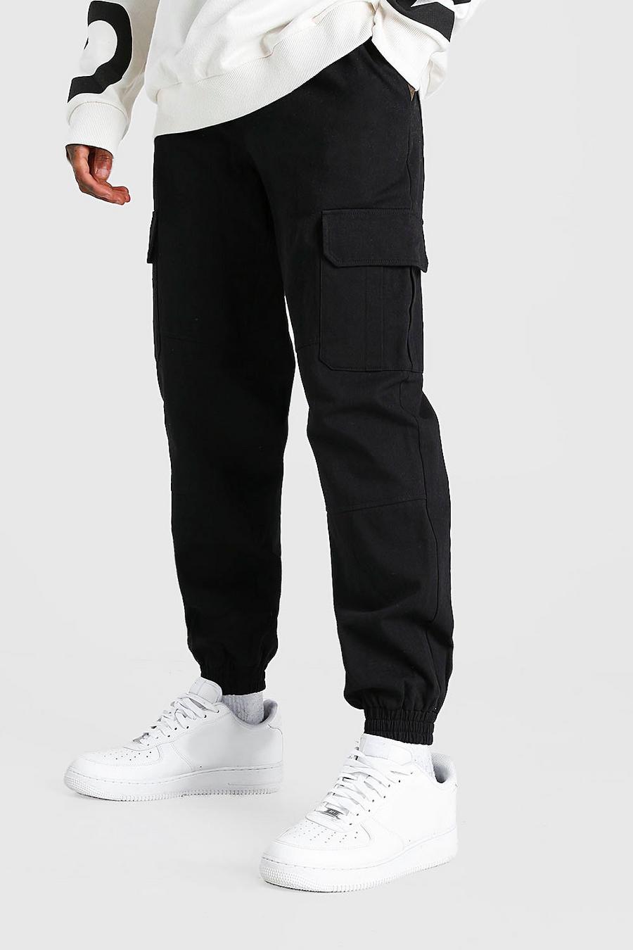 Pantalones skinny estilo militar de sarga con bajo doblado, Negro image number 1