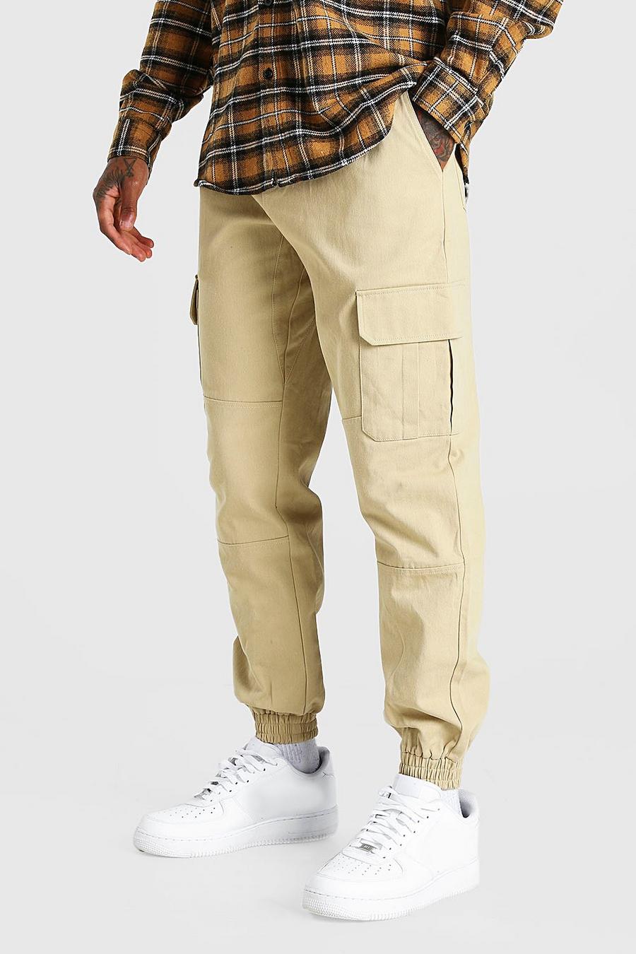 Stone beige Regular Fit Twill Cargo Trouser With Cuff image number 1