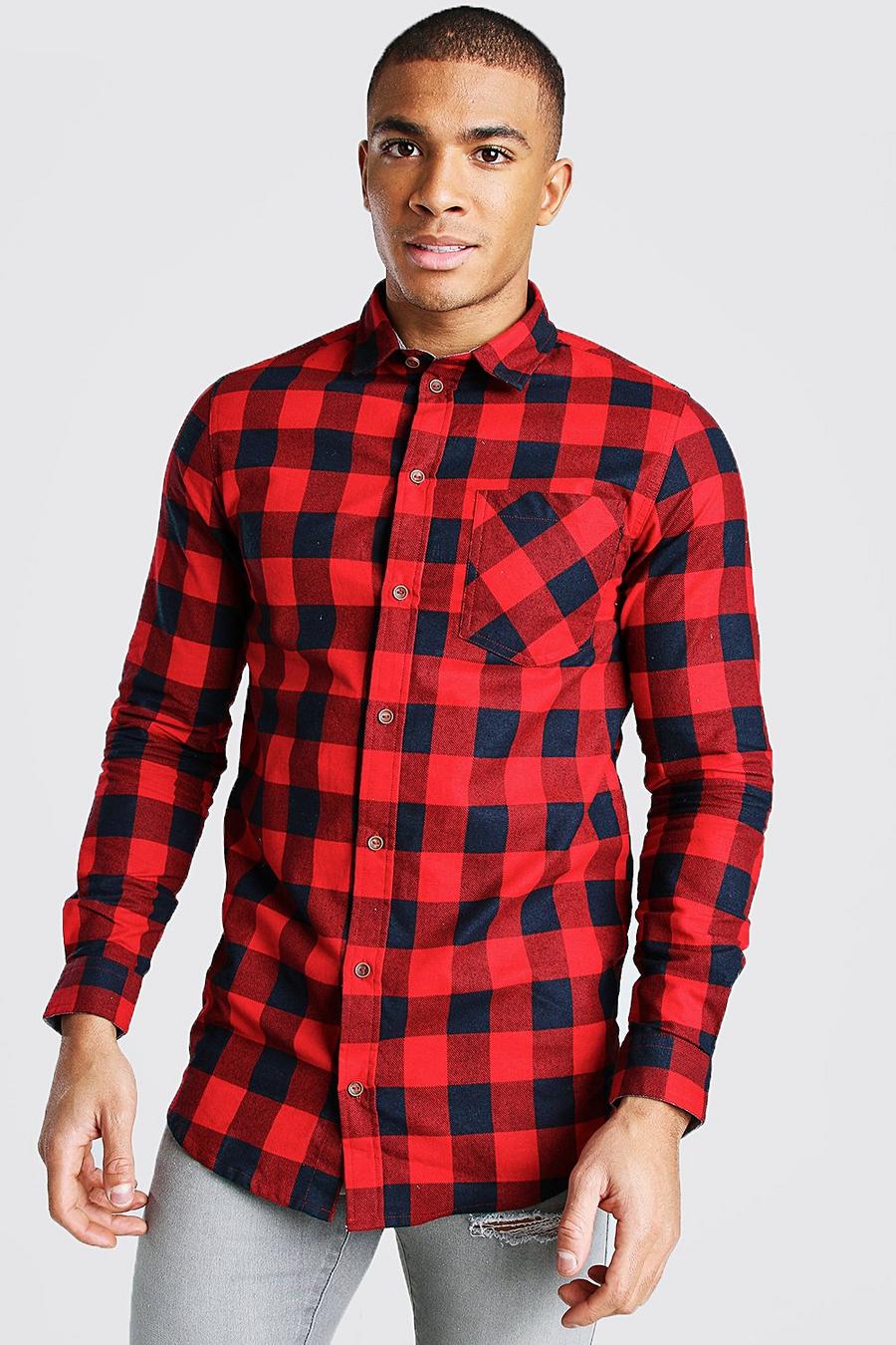 Red Long Sleeve Longline Check Shirt image number 1