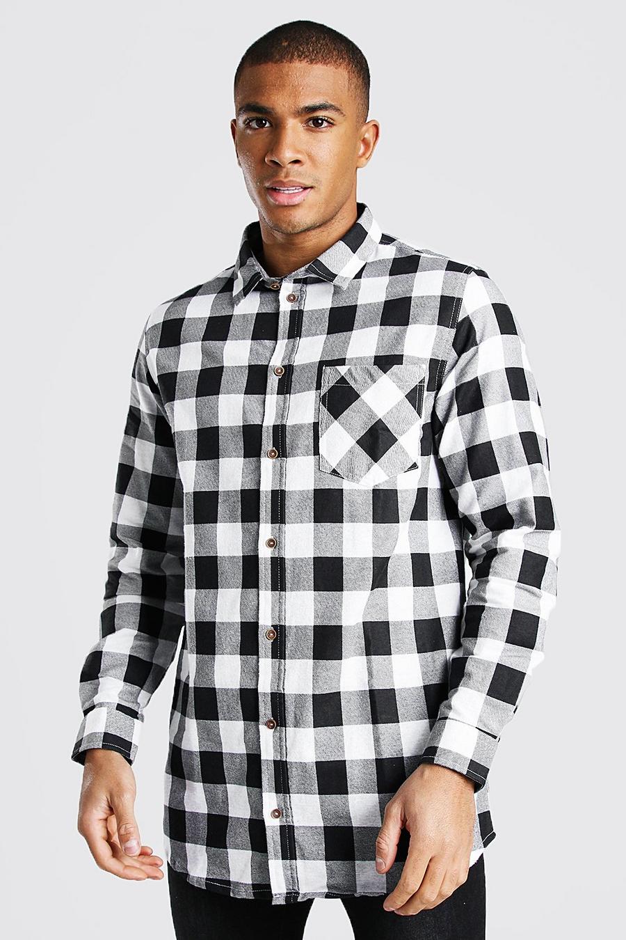 White Long Sleeve Longline Flannel Shirt image number 1