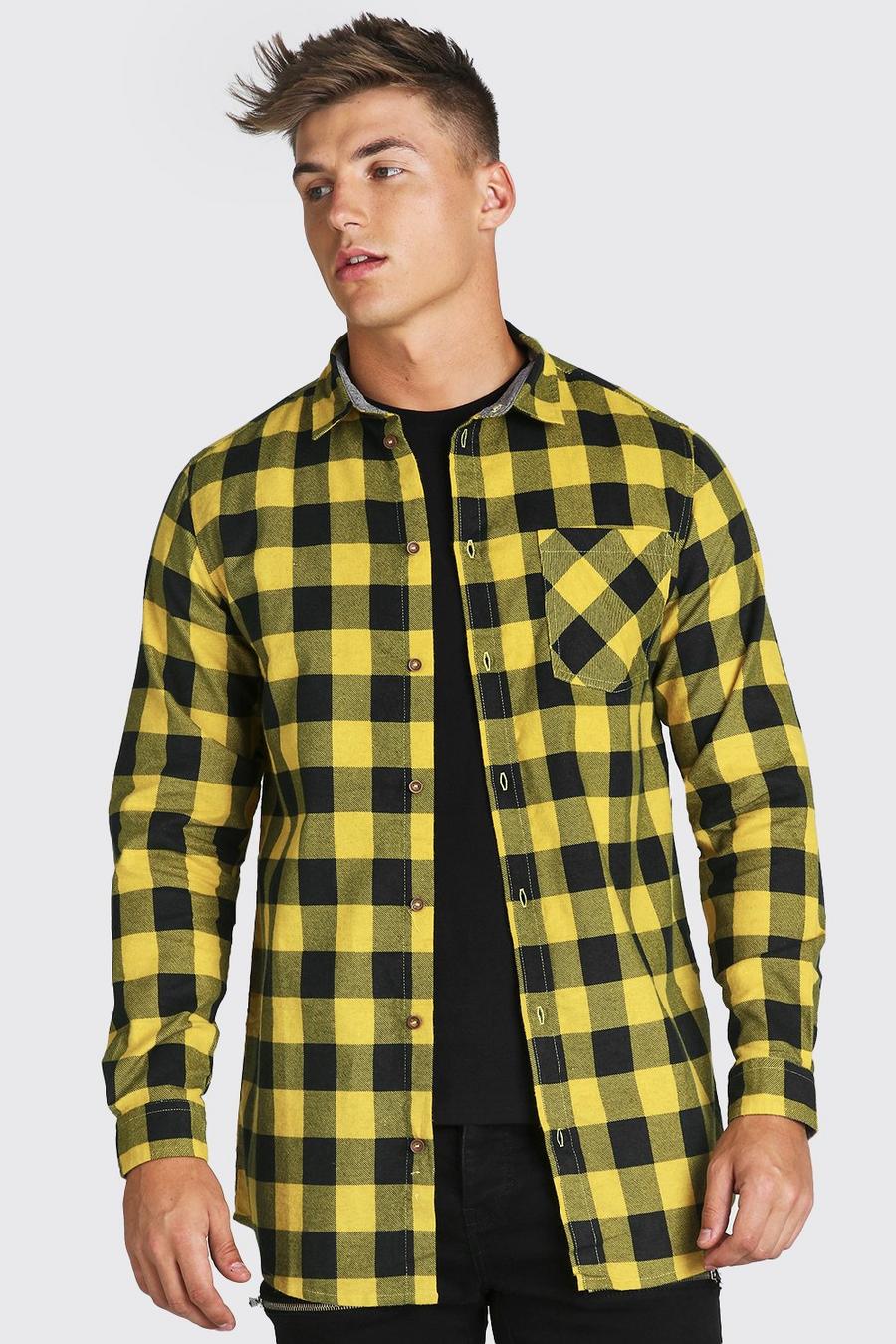 Yellow Long Sleeve Longline Check Shirt image number 1