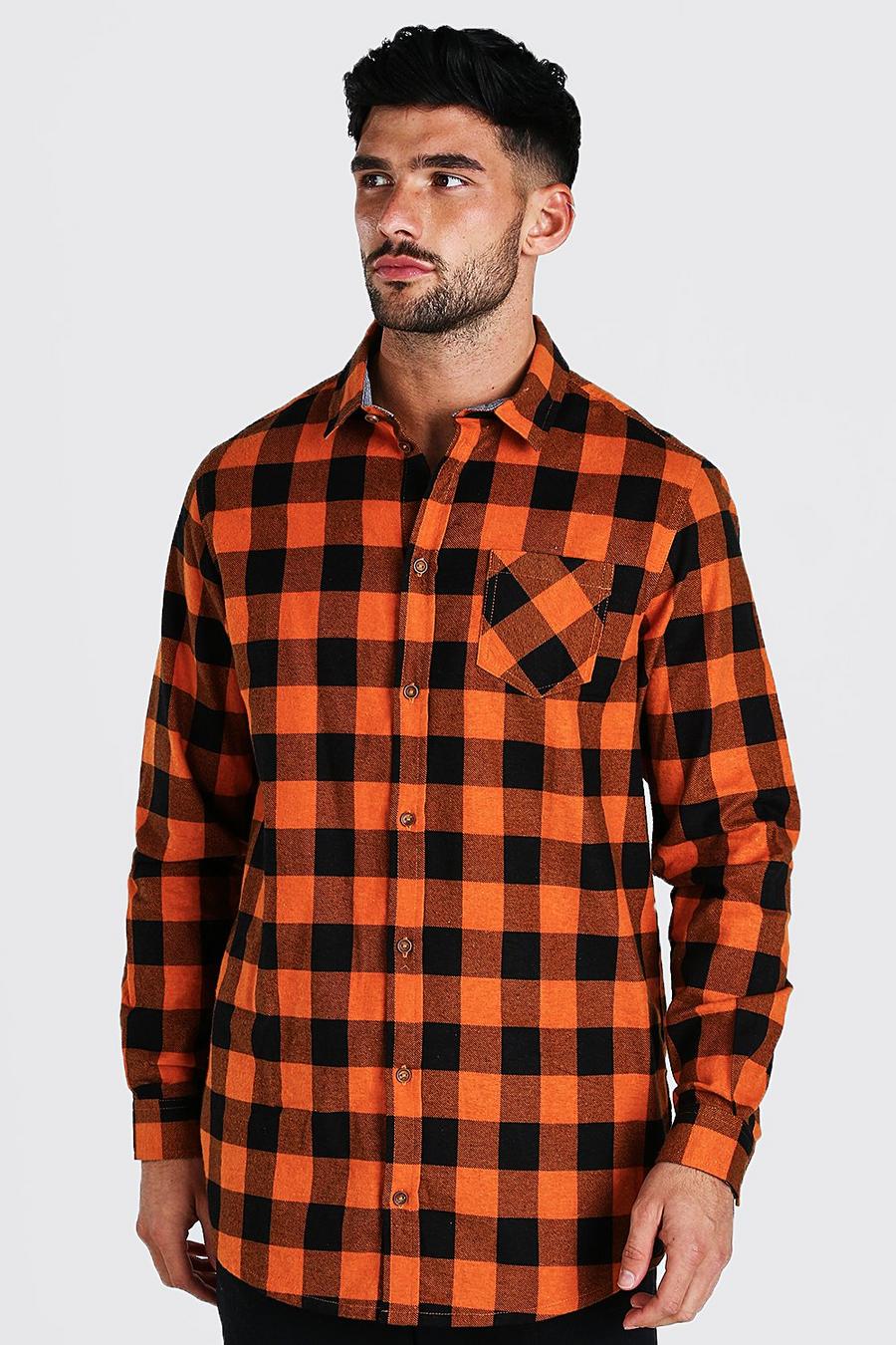 Orange Långärmad rutig skjorta i lång modell image number 1