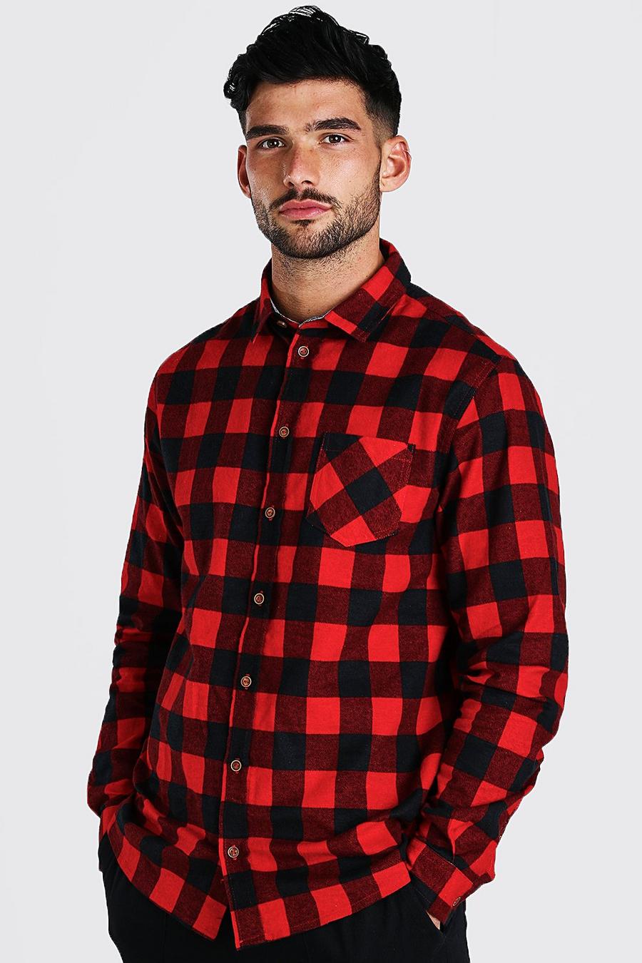 Red Long Sleeve Regular Fit Check Shirt image number 1