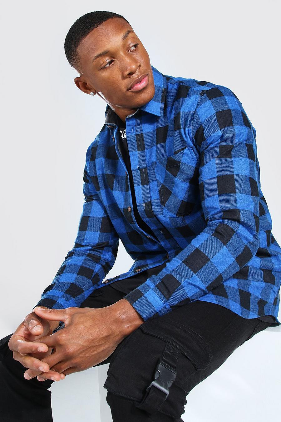 Blue Long Sleeve Regular Fit Flannel Shirt image number 1