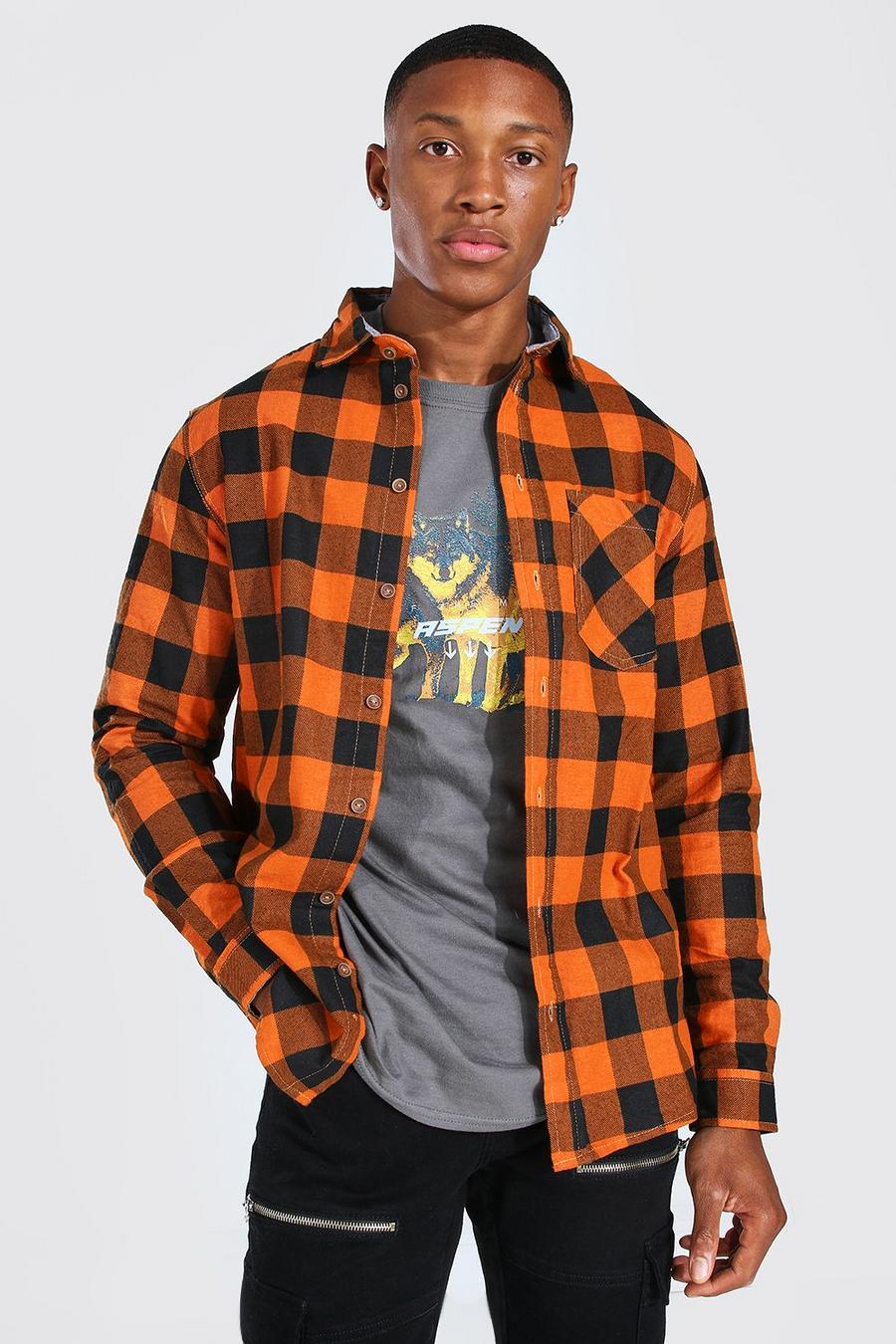 Orange Long Sleeve Regular Fit Flannel Shirt image number 1