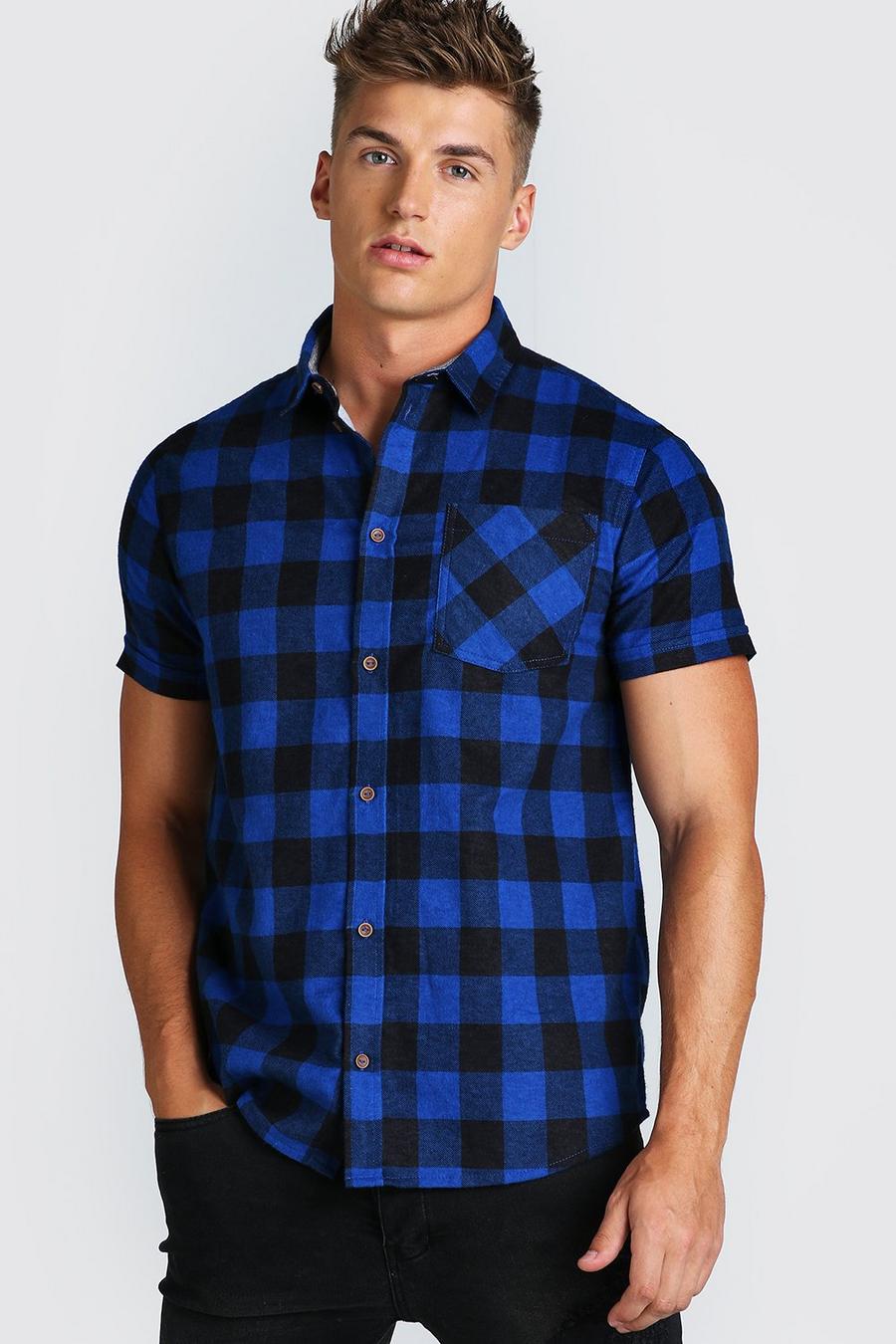 Blue Short Sleeve Regular Fit Flannel Shirt image number 1