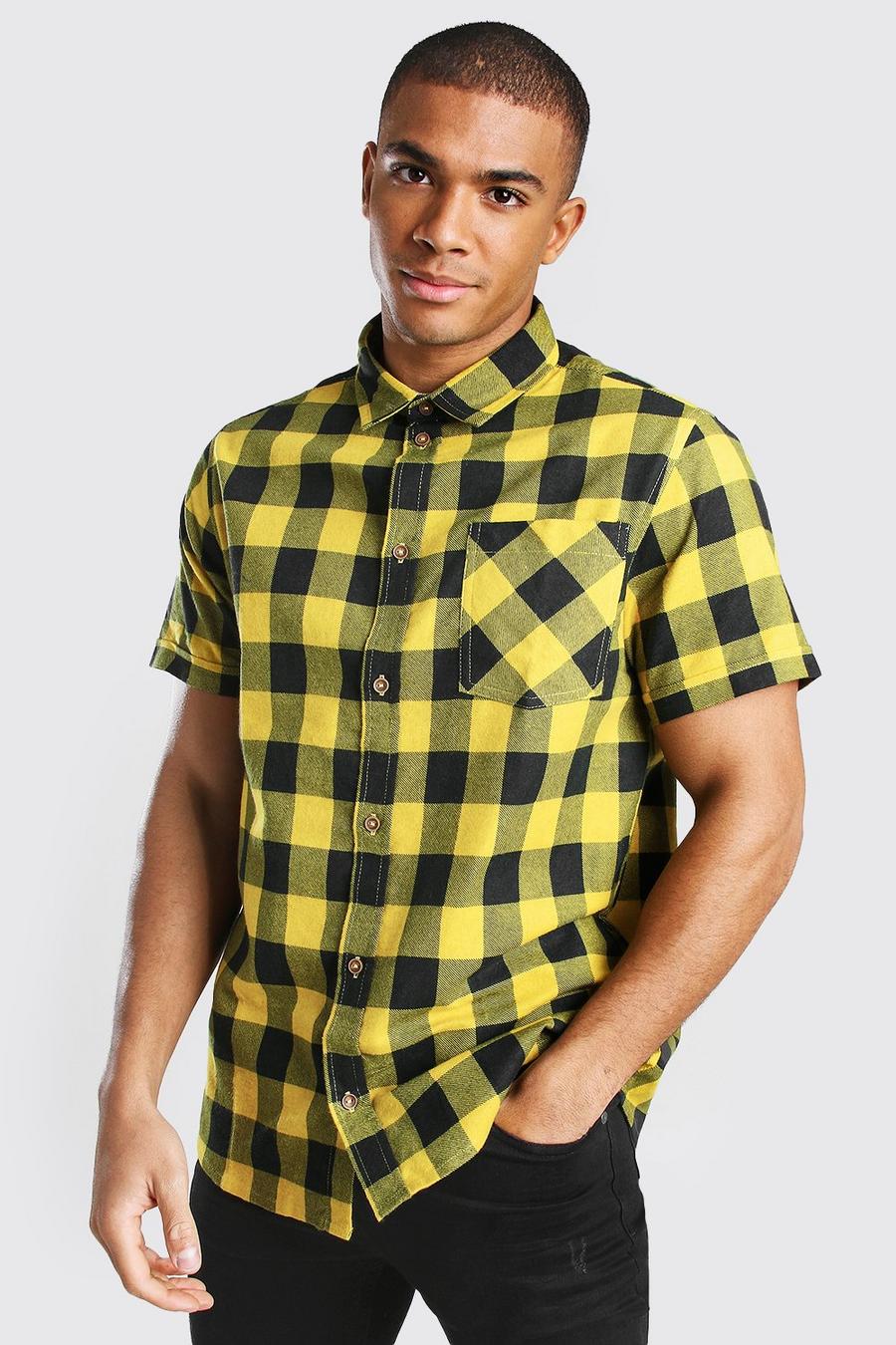Yellow Short Sleeve Regular Fit Flannel Shirt image number 1