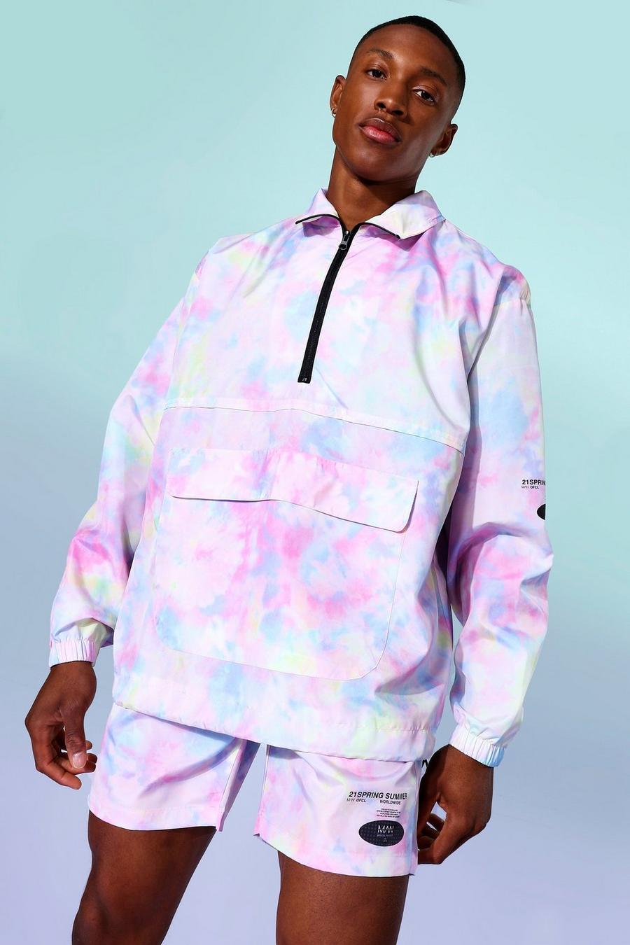 Multi Tie Dye Funnel Neck Oversized Cagoule image number 1