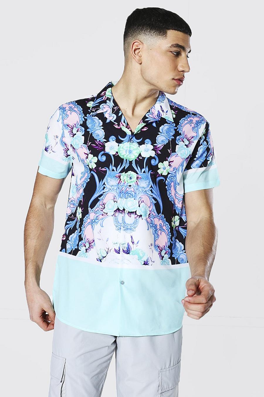 Camisa con estampado floral de mangas cortas , Menta image number 1