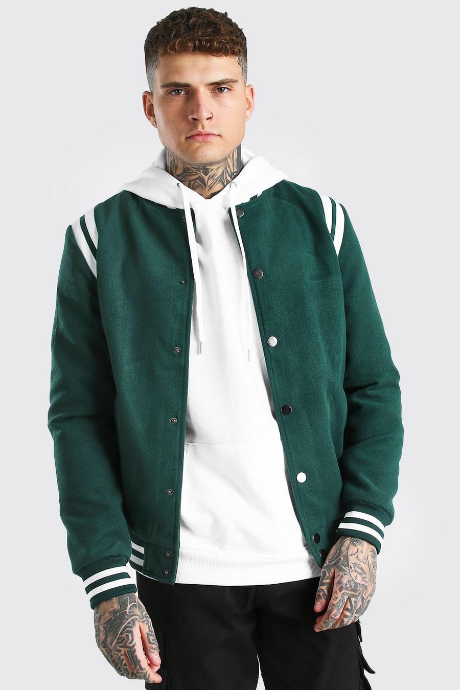 Green MAN Official Back Embroidery Varsity Bomber image number 1