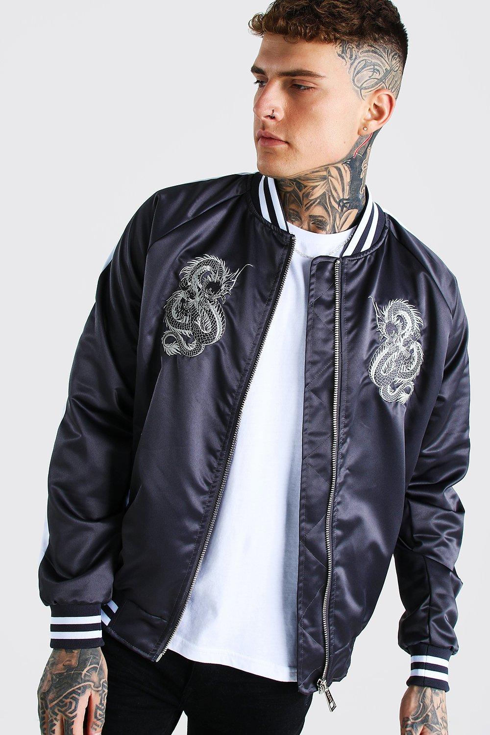 Embroidered satin bomber jacket