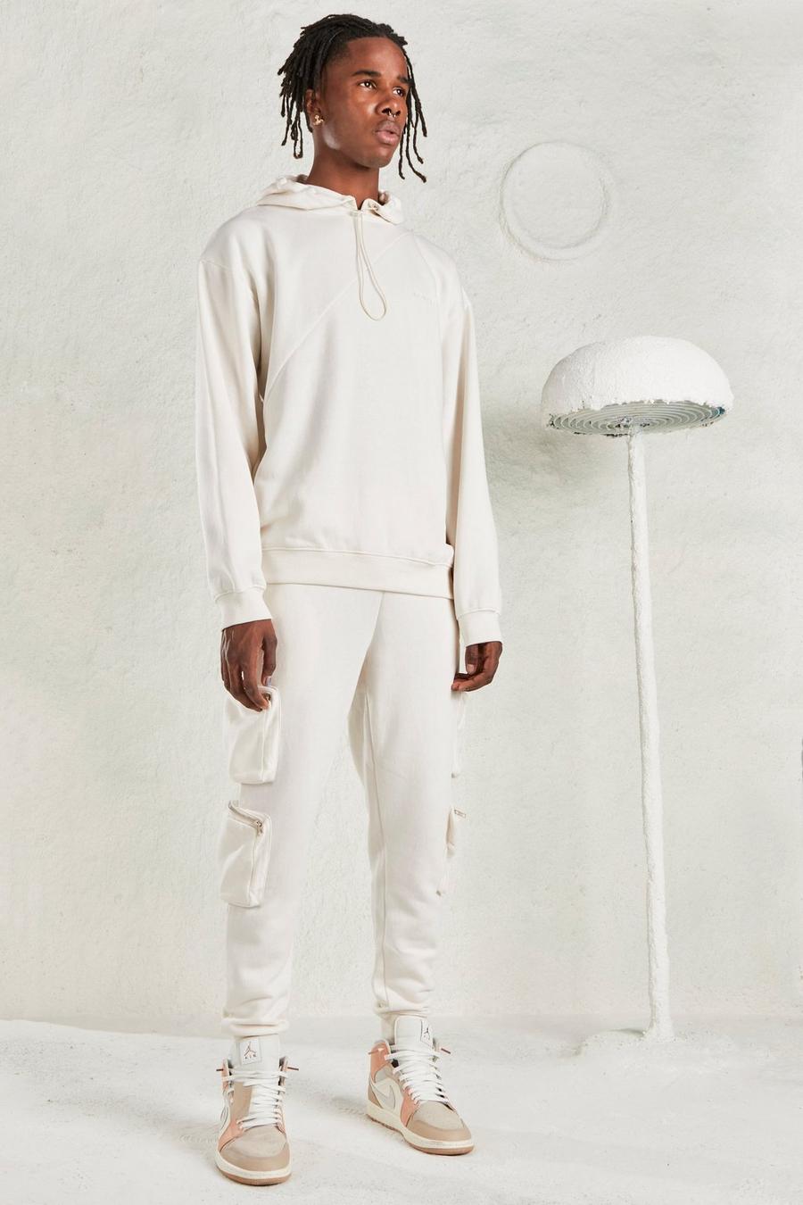 Beige Man Oversized Hoodie & Utility Track Pant Tracksuit image number 1