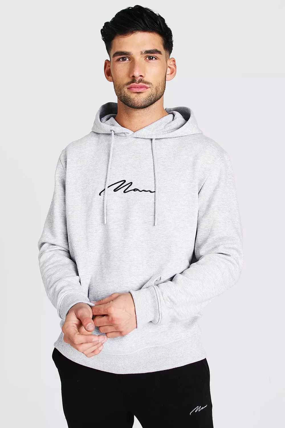 Grey marl MAN Signature Over The Head Hoodie alternative image