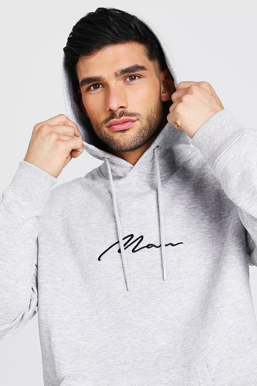 Grey marl MAN Signature Over The Head Hoodie alternative image