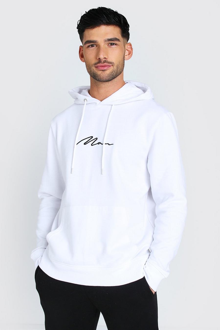 White MAN Signature Over The Head Hoodie image number 1