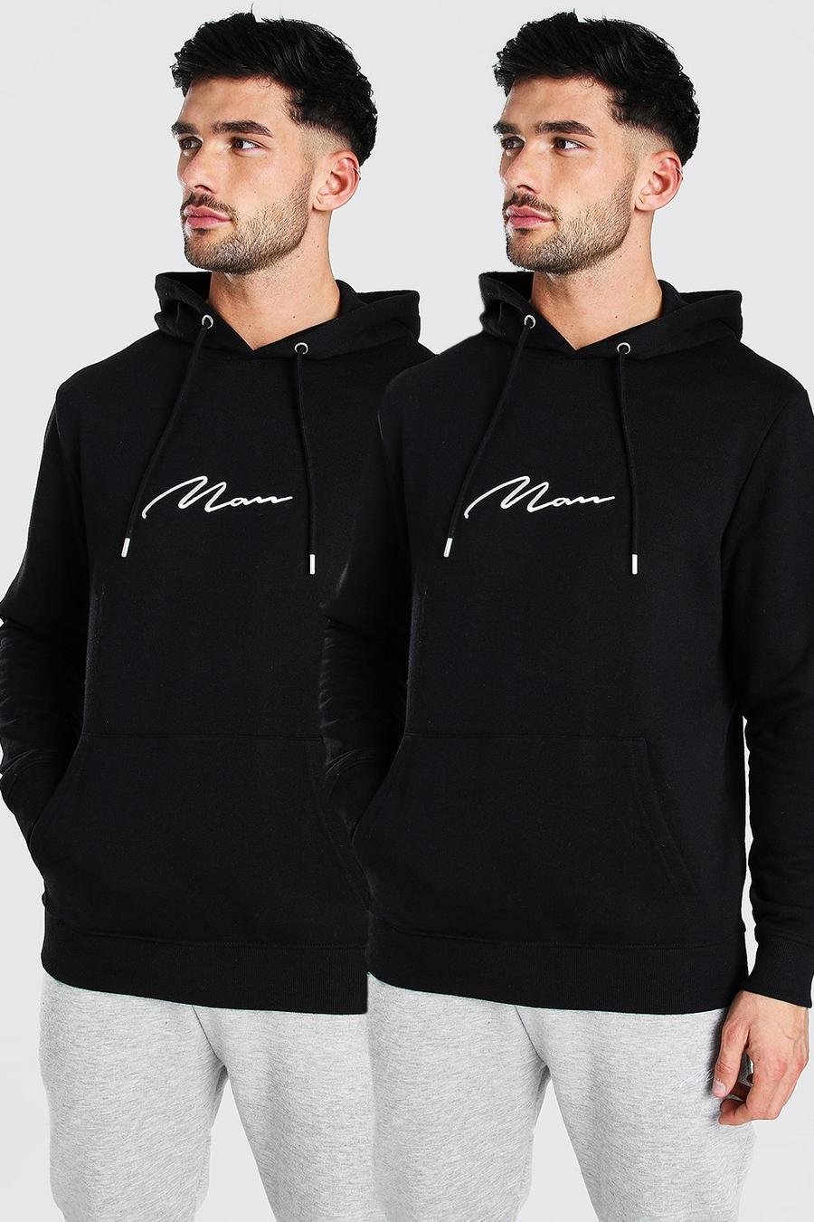 Black 2 Pack MAN Signature Over The Head Hoodie image number 1