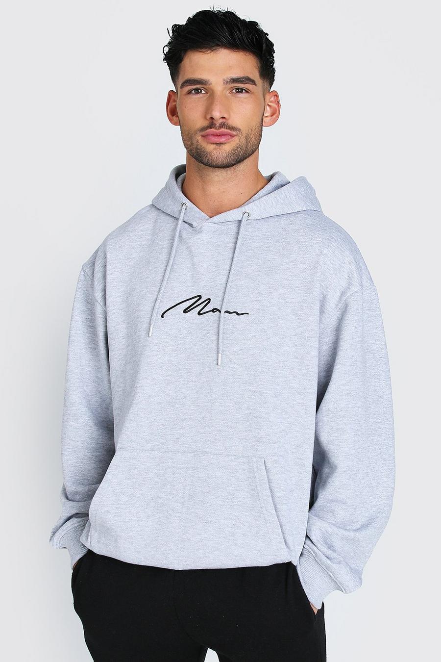 Grey marl Oversized MAN Signature Over The Head Hoodie image number 1