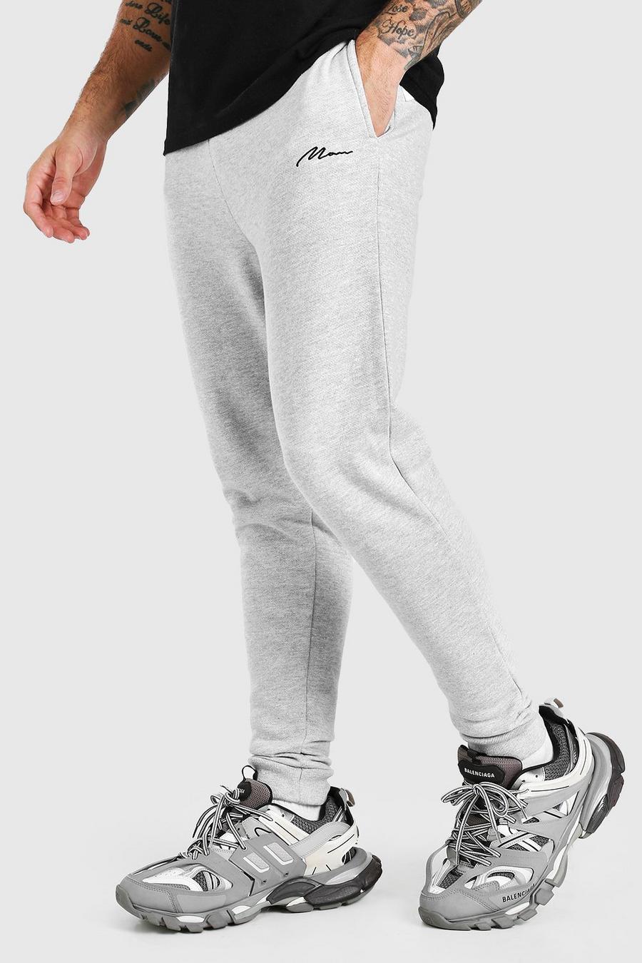 Skinny Jogginghosen mit MAN-Stickerei, Grau meliert image number 1