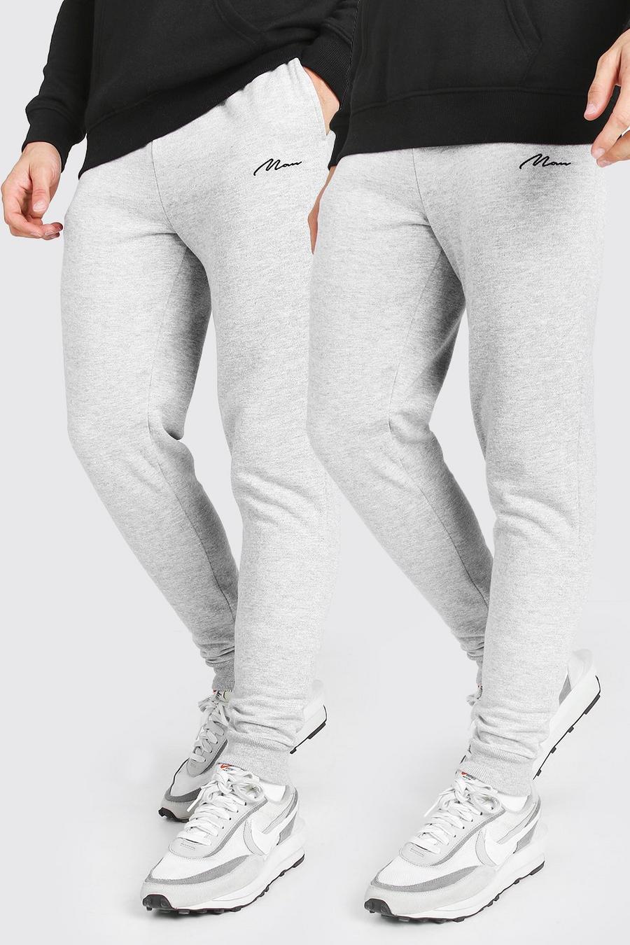 Pack de tres pantalones de correr skinny con la marca para hombre, Marga gris image number 1