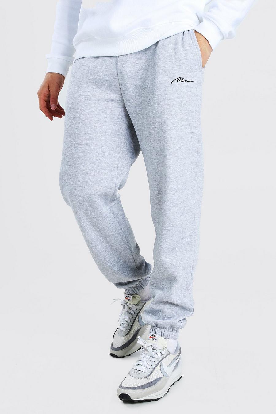 Conjunto de pantalones de correr holgados con la marca bordada para hombre, Marga gris image number 1