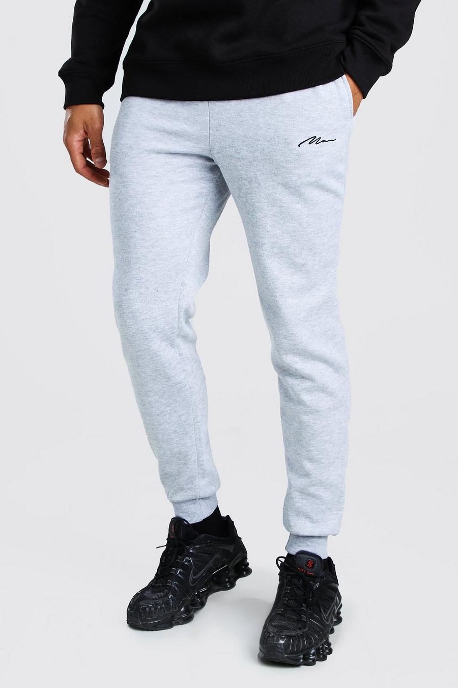 Grey marl Man Signature Embroidered Slim Fit Track Pant image number 1