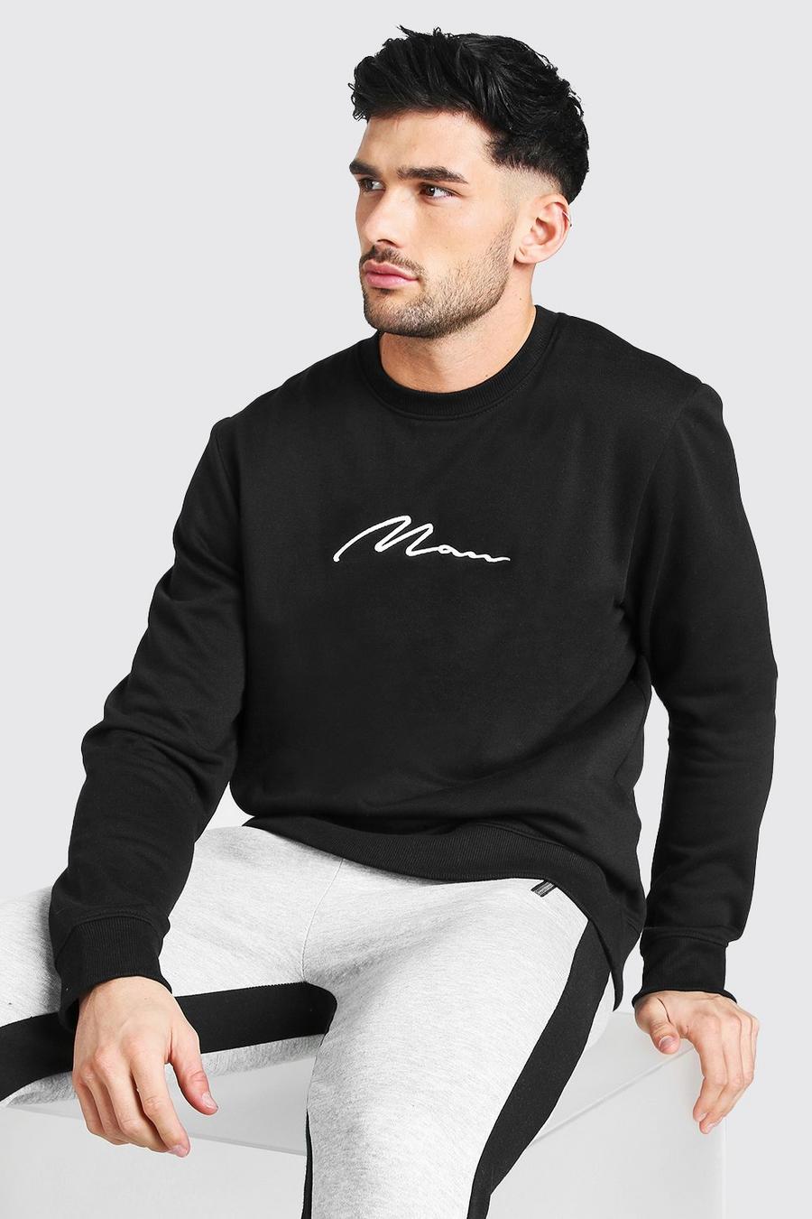 Black MAN Signature Embroidered Sweatshirt image number 1