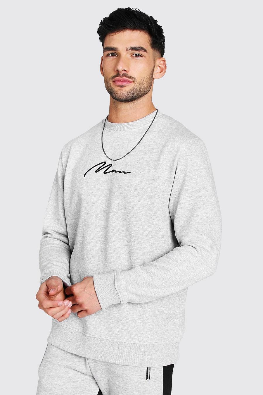 Grey marl Man Signature Sweatshirt med brodyr image number 1
