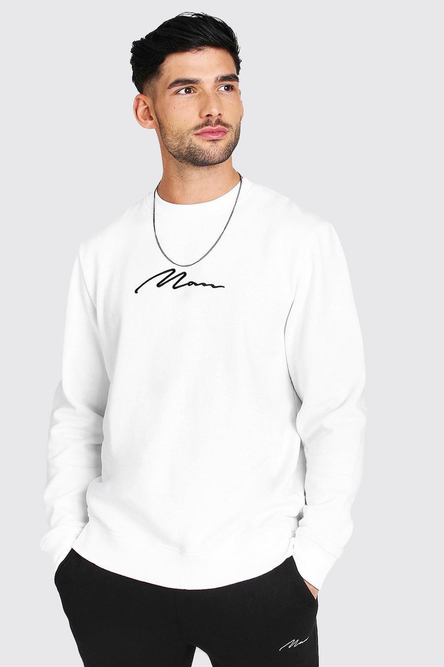 White MAN Signature Embroidered Sweatshirt image number 1