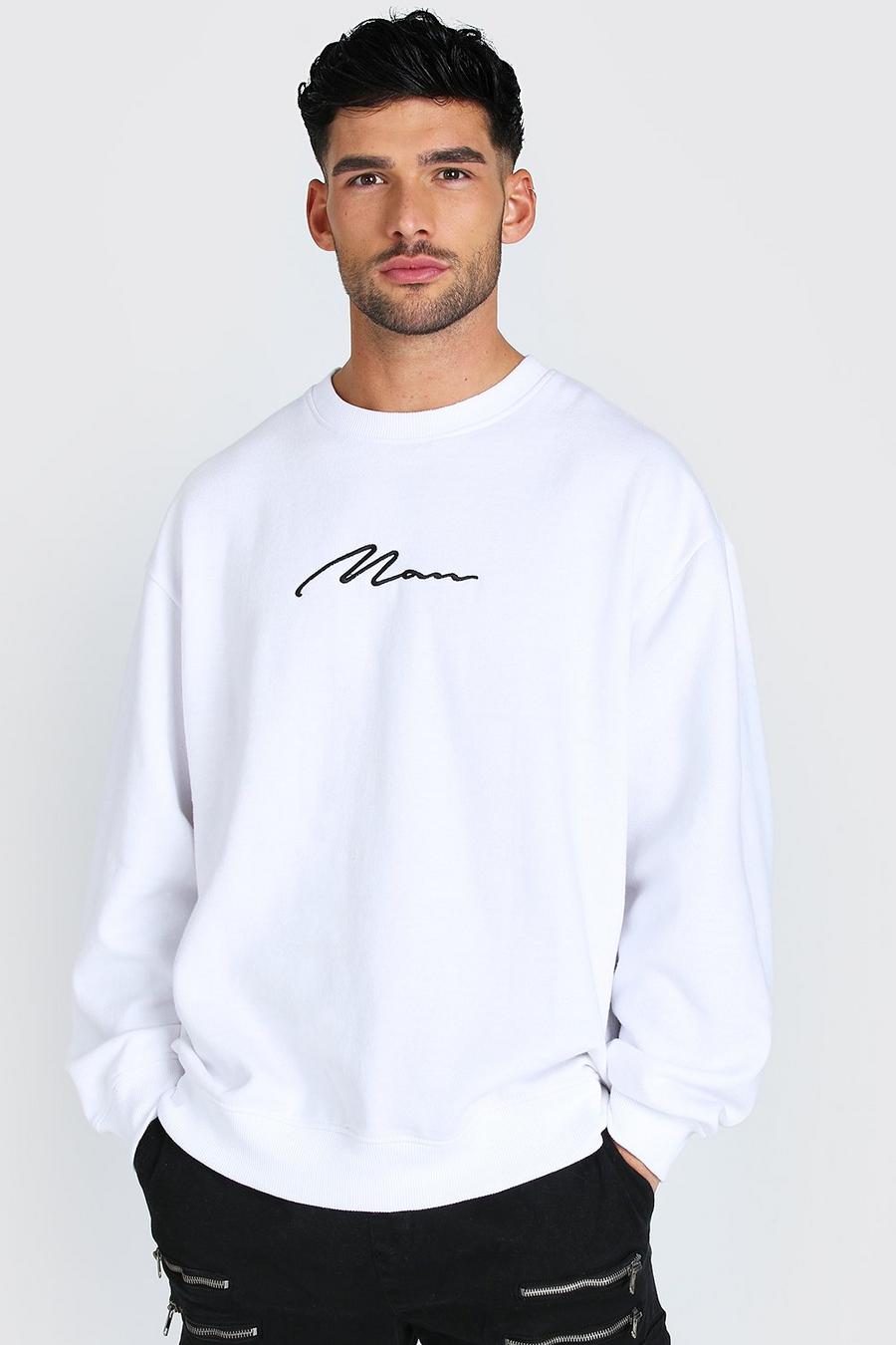 Oversized-Pullover mit MAN-Schriftzug, Weiß image number 1