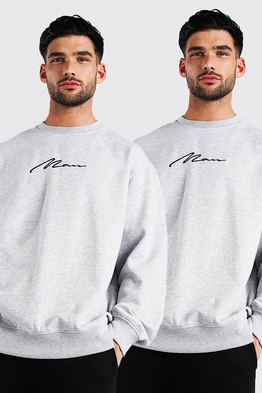 2er-Pack Übergroßes Sweatshirt mit MAN-Schriftzug, Grau meliert image number 1