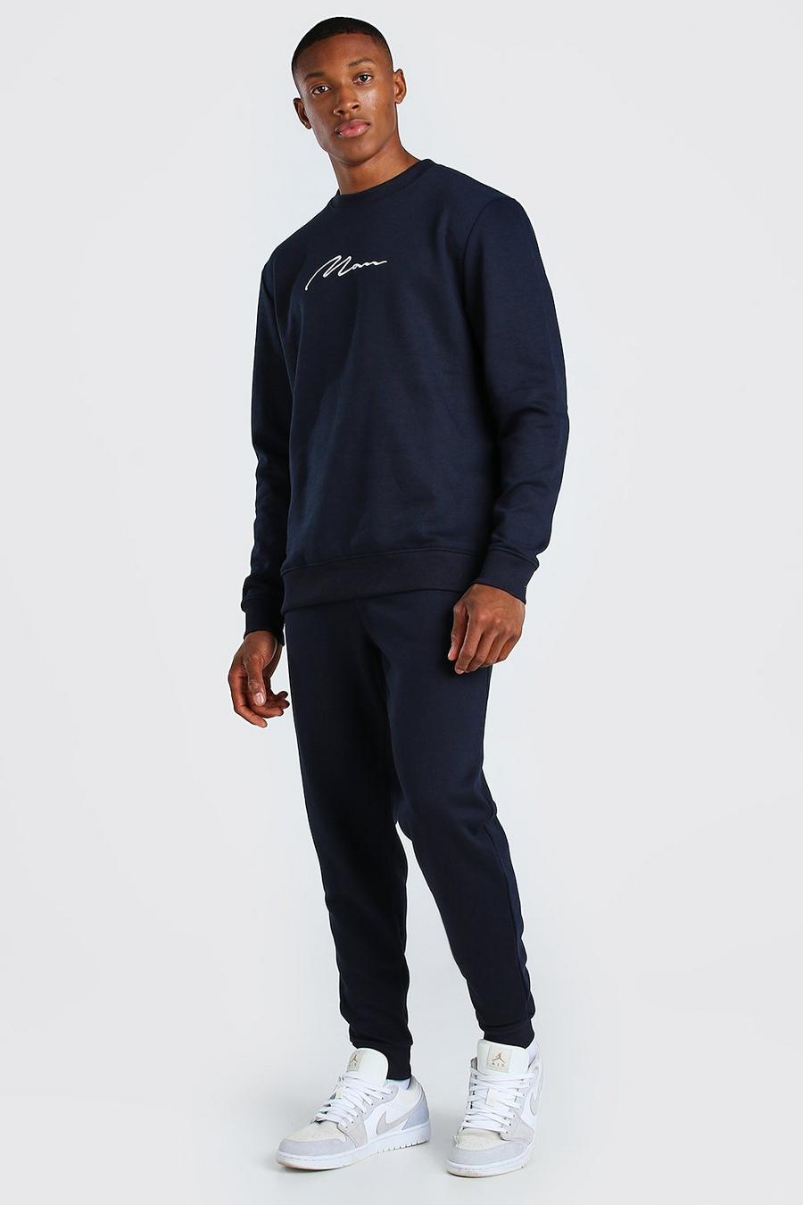 Navy MAN Signature Sweater Tracksuit image number 1