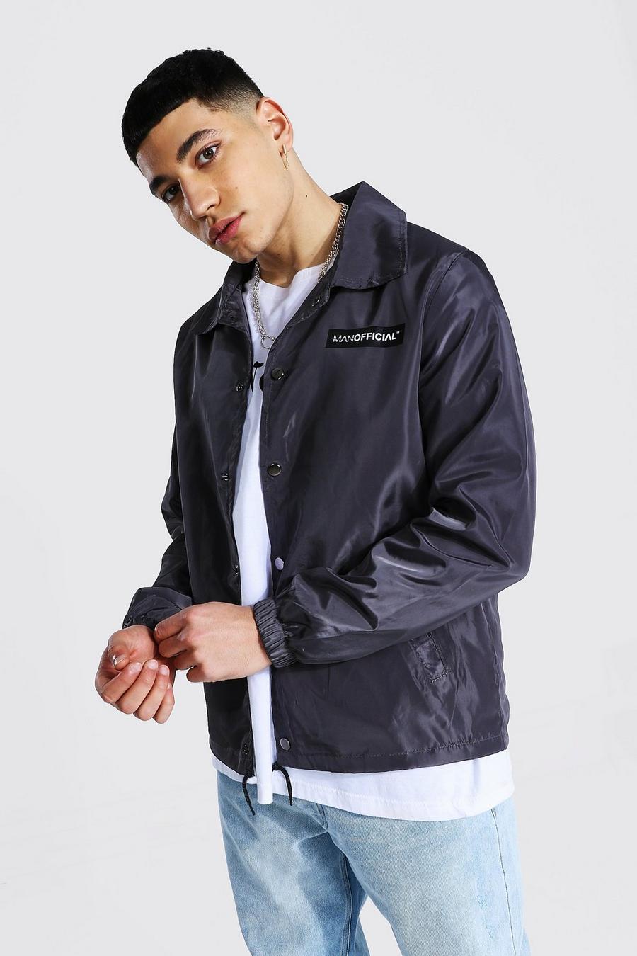 Charcoal MAN Official Branded Nylon Coach Jacket image number 1