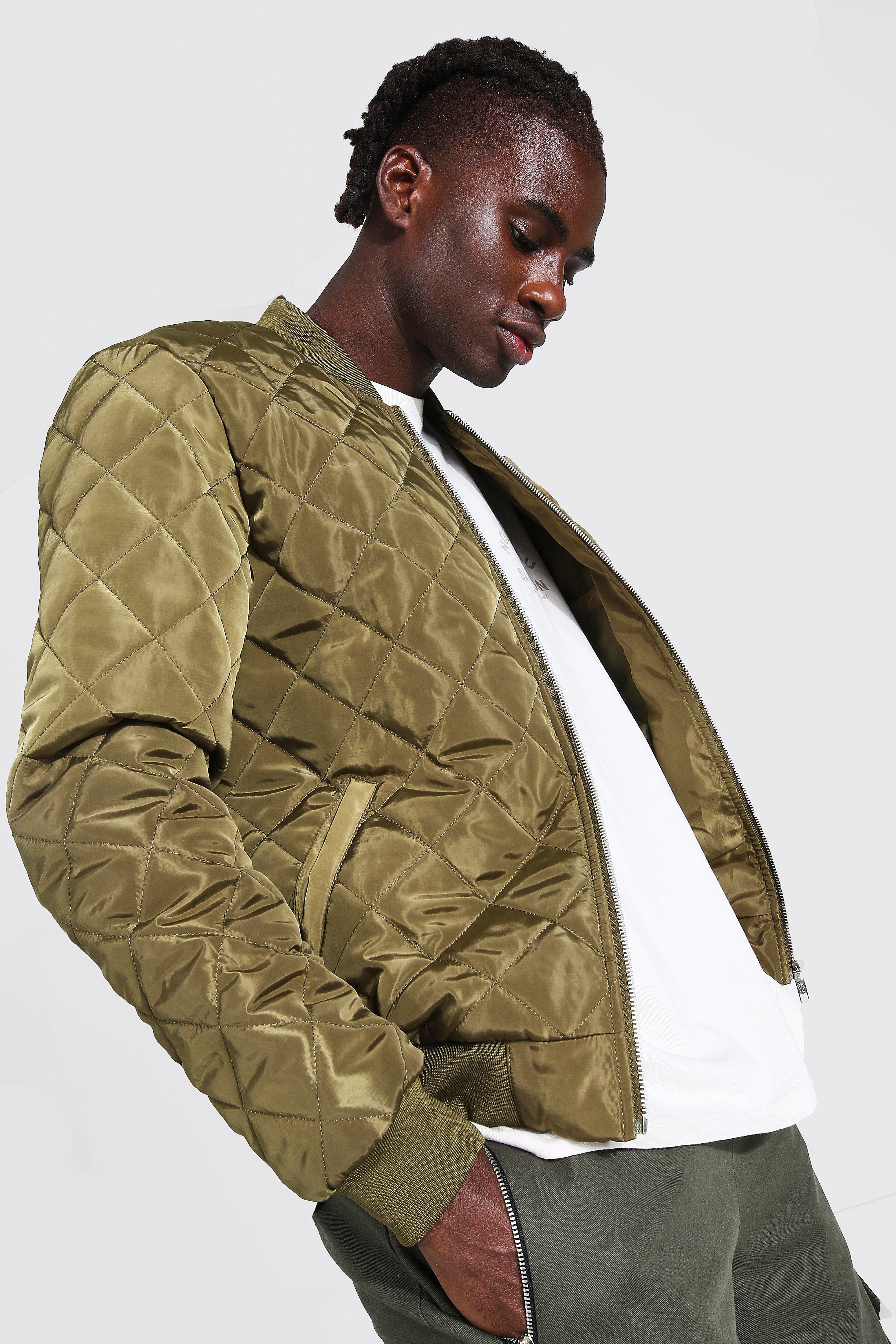 Green quilted bomber outlet jacket mens