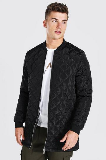 Black Longline Quilted Bomber