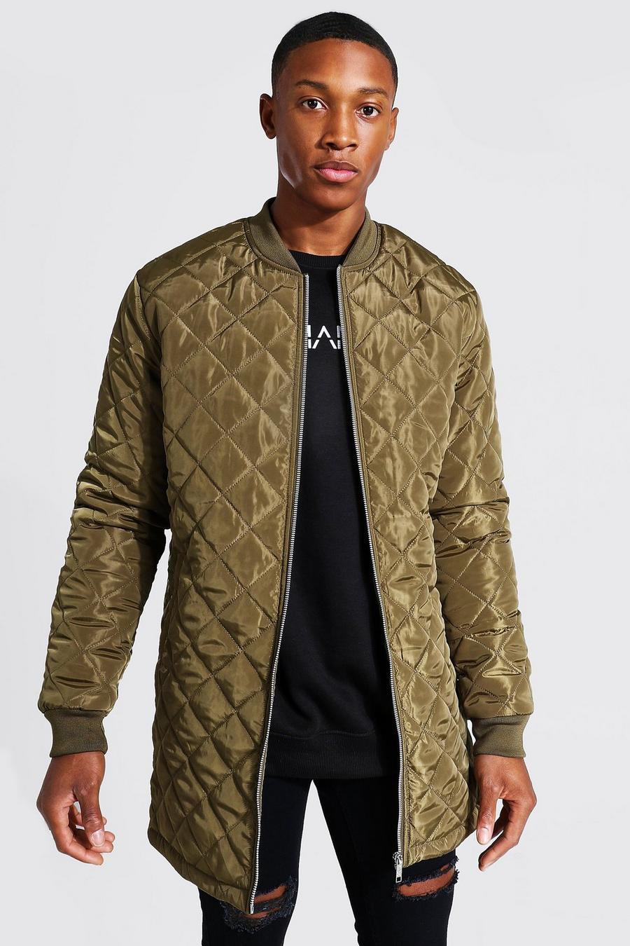 Khaki Longline Quilted Bomber image number 1