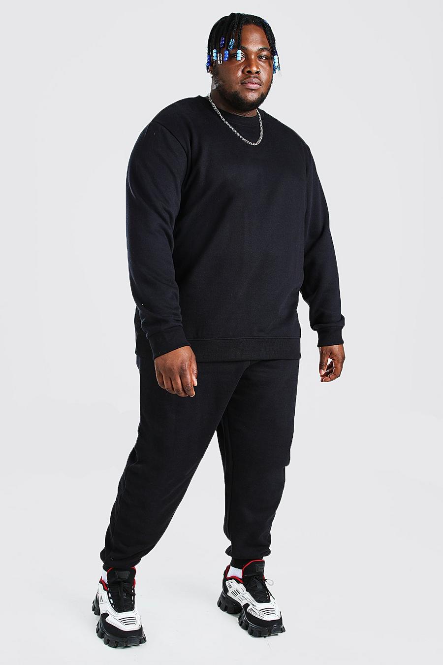 Black schwarz Plus Size Basic Sweater Tracksuit
