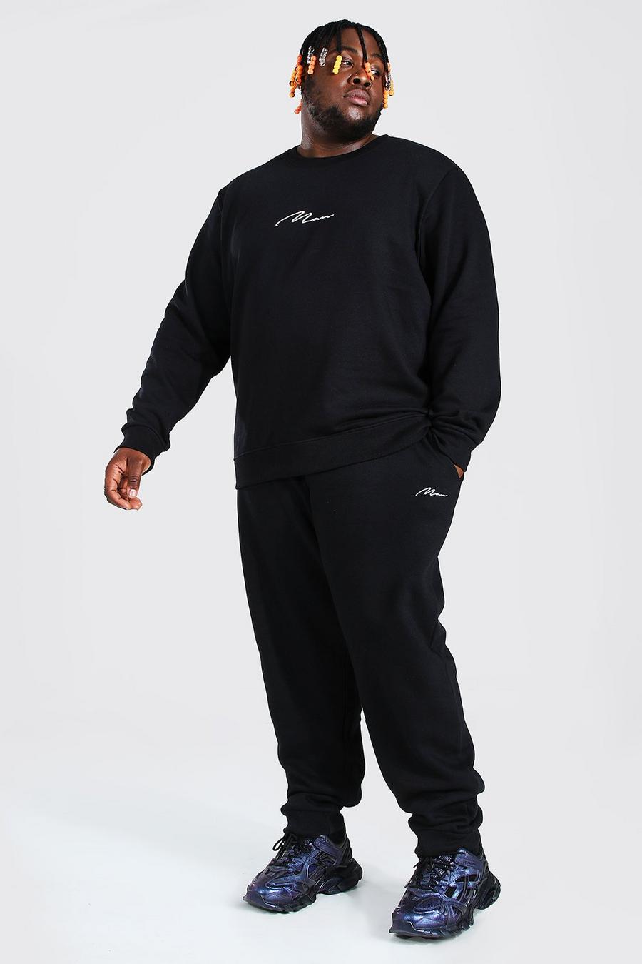 Black Plus Size - Man Script Träningsoverall med sweatshirt image number 1