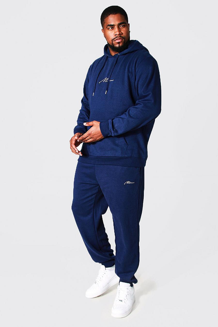 Navy Plus Size MAN Script Hooded Tracksuit image number 1