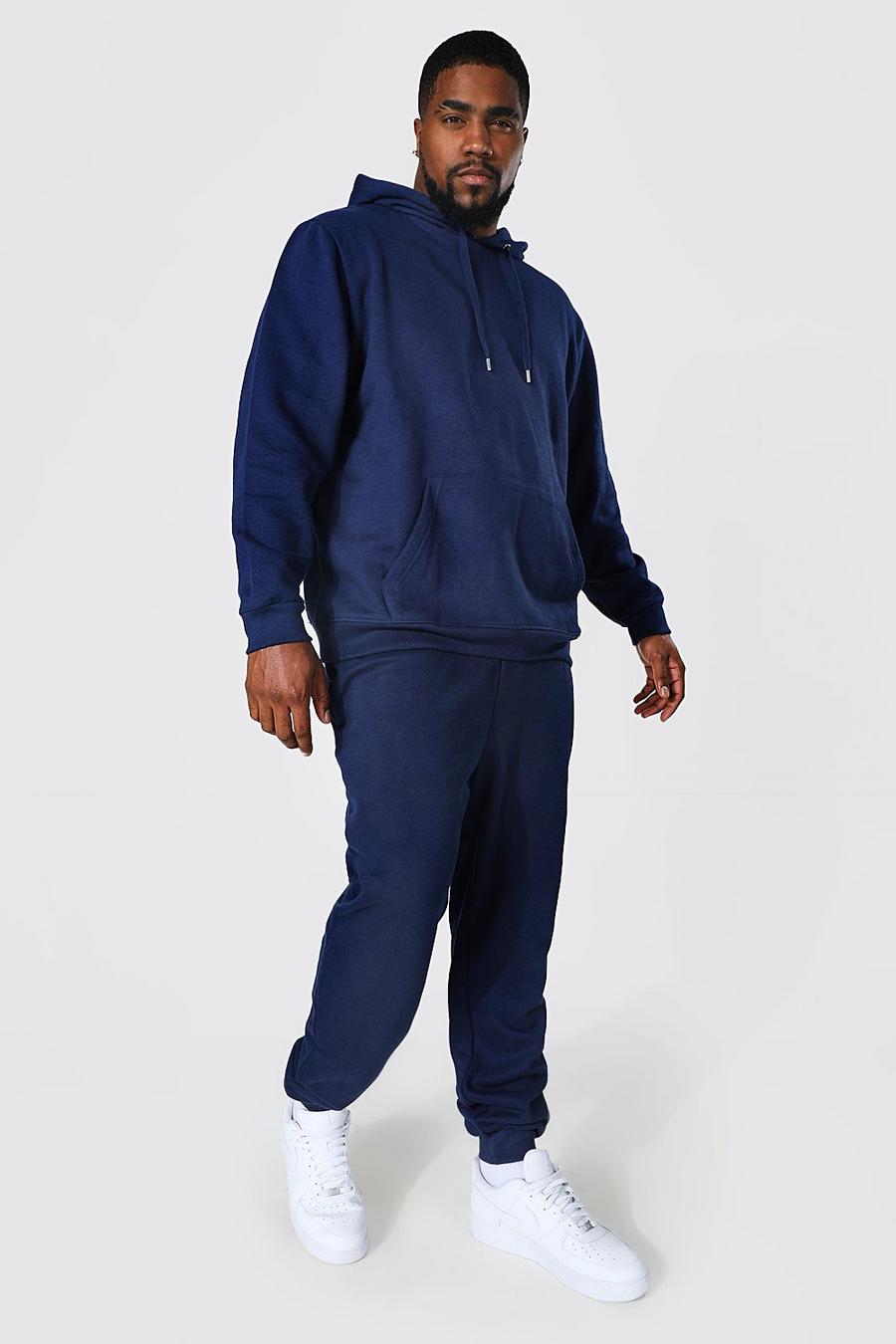 gym and workout clothes Tracksuits and sweat suits Blue Boohoo Cotton Plus Size Man Script Hooded Tracksuit in Navy Womens Mens Clothing Mens Activewear 