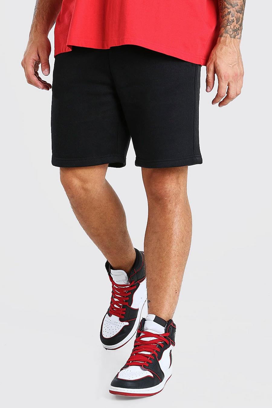 Black Slim Mid Length Jersey Short With Side Tape image number 1