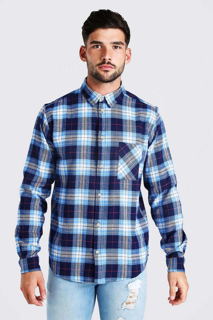 Men's Long Sleeve Brushed Check Shirt | Boohoo UK