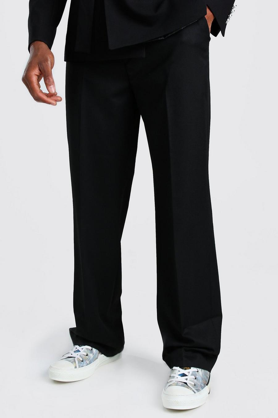 Pantalones de traje de corte relajado lisos, Negro image number 1