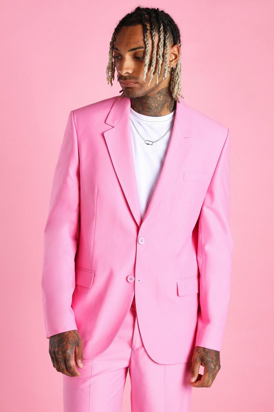 Pink Relaxed Plain Suit Jacket image number 1