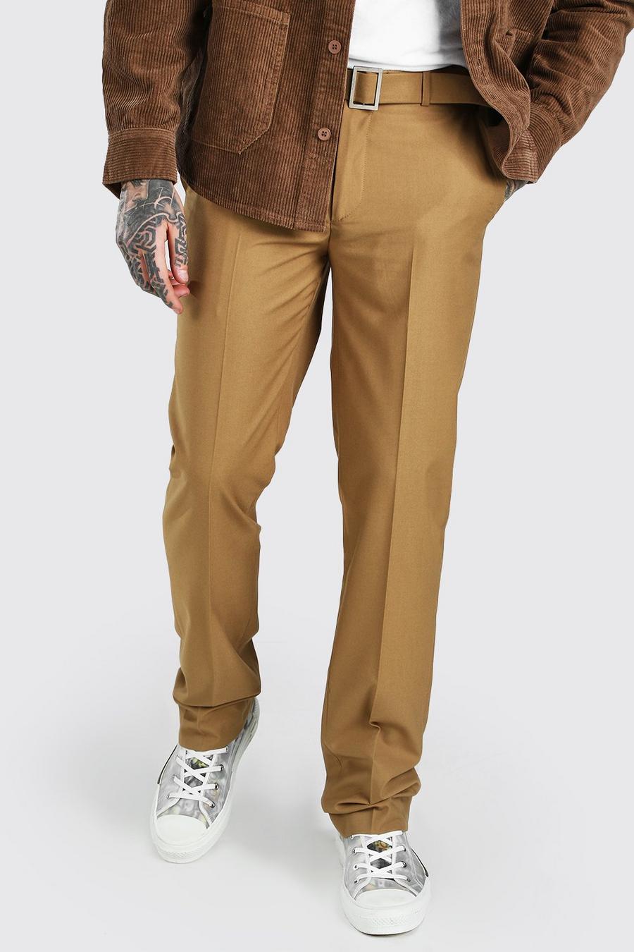 Chestnut brown Relaxed Plain Belt Detail Smart Trousers image number 1