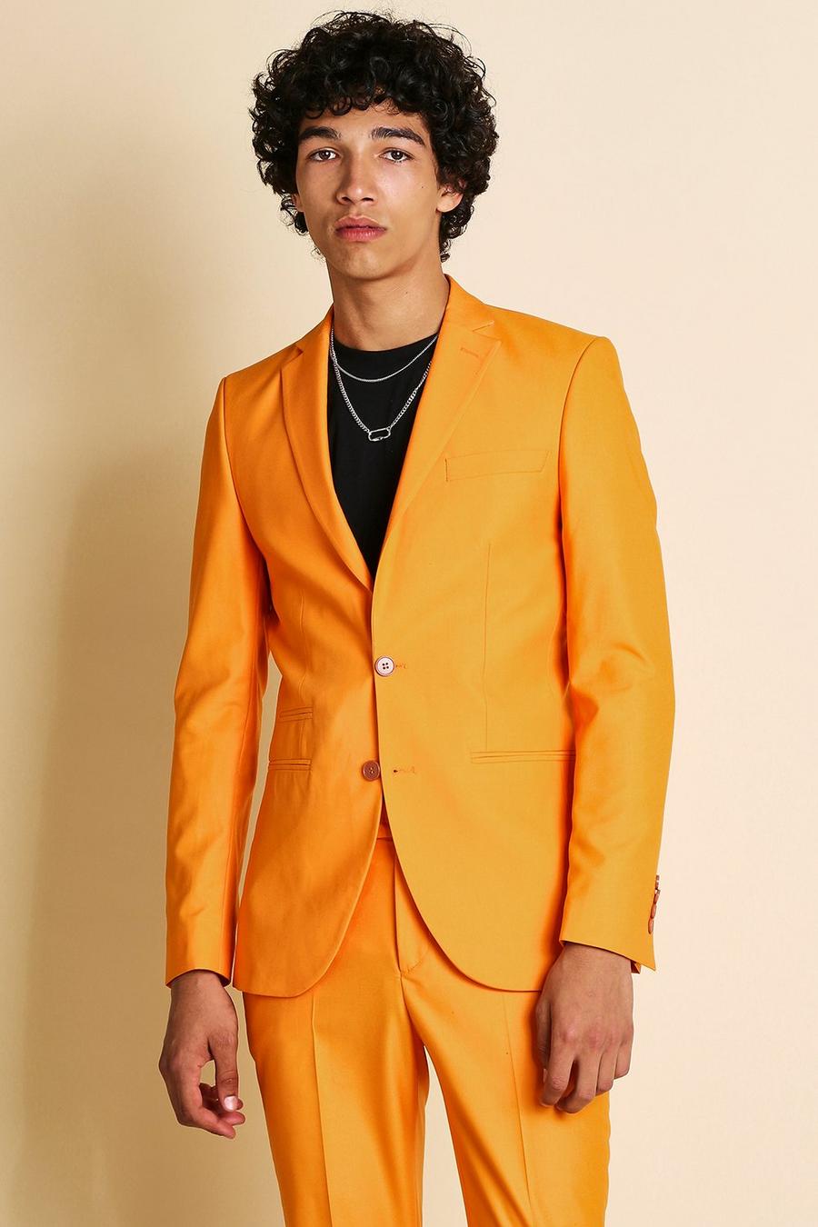 Einfarbige Super Skinny Anzugjacke, Orange image number 1